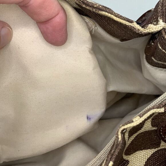 Relic Cream Brown Giraffe Print Canvas Tortoise Shell Shoulder Satchel Handbag - Picture 9 of 16